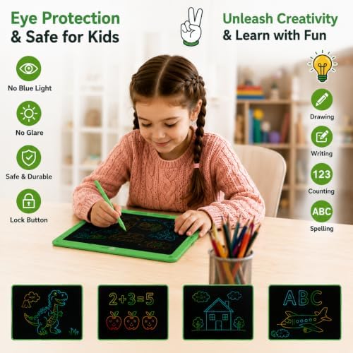 TEKFUN LCD Writing Tablet for Kids, Teen Girl Boy Gifts Ideas, Drawing Tablet for Kids, Birthday Christmas Gift Ideas for Girls Boys (Green, 12.6" W x 10" H)