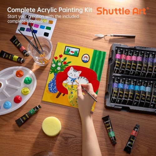 82 Pack Acrylic Paint Set, Shuttle Art 66 Colors Acrylic Paint with 10 Brushes, 22ml/0.74oz Tubes, Vibrant Colors, Artist Painting Supplies for Kids, Adults Painting & Crafting on Canvas, Wood Ceramic