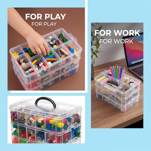 2Pack 3-Tier Stackable Storage Box, 30 Adjustable Compartments Organizer