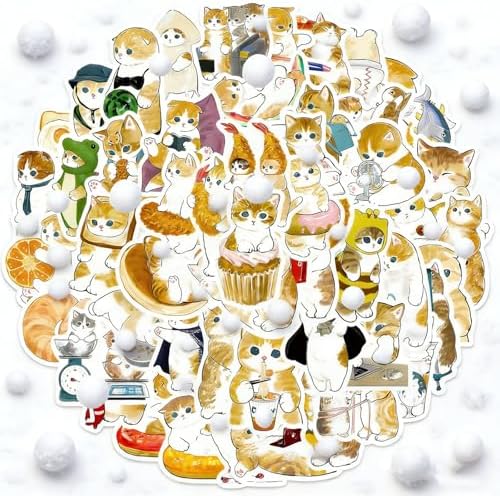 DothRayan Cat Stickers, 100 Pcs Cute Cat Waterproof Vinyl Stickers for Water Bottle, Laptop, Phone Stickers for Kids Teens Girls Adults
