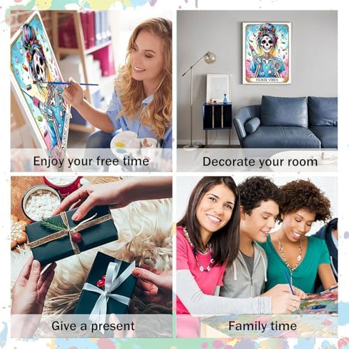GOUOYANA Paint By Numbers Kit for Adults-Skull Nurse Vibes Funny Canvas | Adult Paint by Number Kits on Canvas for Painting DIY Skull NURSE VIBES Painting Art by Numbers for Home Wall Art Gift12X16in