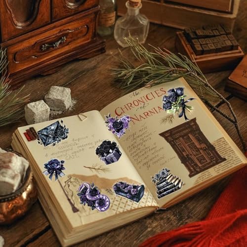 50Pcs Vintage Stickers,Waterproof Transparent PET Aesthetic Decorative Scrapbooking Supplies for Adult Card Making Letters Planner Journaling Junk Journal DIY Water Bottles Art Craft.Black Rose
