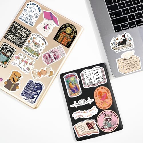 300 PCS Book Stickers for Kindle, Bookish Sticker Pack Reading Waterproof Vinyl Decals for Laptop, Ebook Readers, Water Bottle, Phone, Journal, Scrapbook, No Repeats (Glossy)