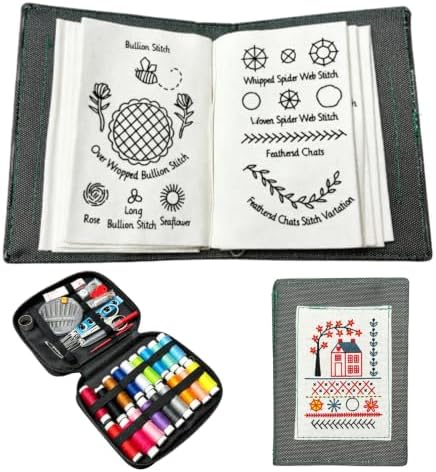 EBQOSK Embroidery Kit for Beginners, Embroidery Stitch Book with Sewing Kit, 86 Tools,65 Water-Soluble Patterns & 106 Stitches with Guides,Portable Craft Set for Adults & DIY Lovers