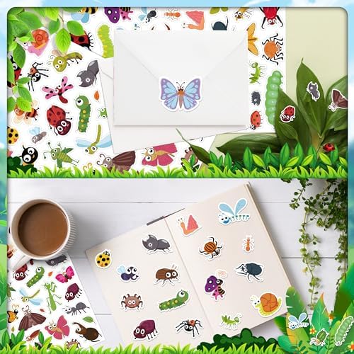 LINAYE 24 Sheets Cute Bug Insect Stickers for Kids, 960 Counts for Scrapbooking,Water Bottles,Envelopes,Laptop Lovely Insect Stickers for Classroom Boys Girls