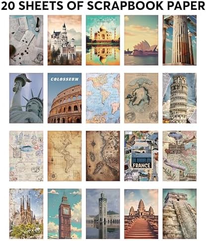 Travel Stickers for Scrapbooking & Journaling - Travel Scrapbook Supplies | 300+ Vintage Washi Stickers for Journaling, 20 Scrapbook Papers, FAYWARE Ephemera for Junk Journals