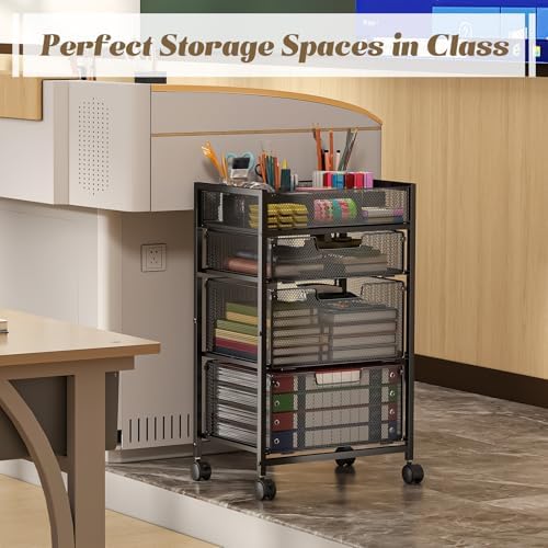4-Tier Rolling Utility Cart with 3 Drawers, Craft Organizer and Storage with DIY Divider, Art-Craft Supplies with Caster Wheels, Multi-Functional Storage For Classroom, Office, Paints, Artifacts