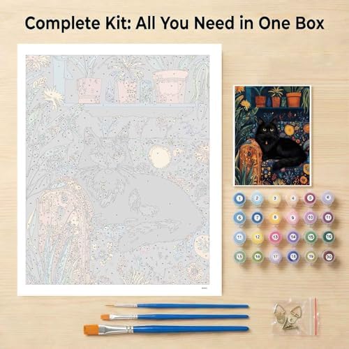 Amphol Paint by Numbers Kit for Adults - 16x20 Inch Black Cat DIY Paint by Number Canvas Art Kit, Oil Painting Kit on Unframed Canvas Art for Stress Relief, Home Wall Decor with Acrylic Paint Set