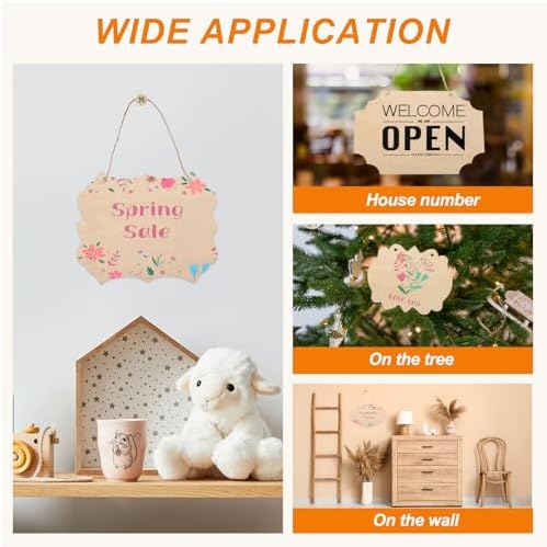 MECCANIXITY Unfinished Hanging Wood Sign Blank with Ropes 9"x6" Unfinished Wood Crafts Boards Wooden Plaques for Crafts DIY Painting Burning Carving Door Wall Decoration, Style 9, Pack of 12