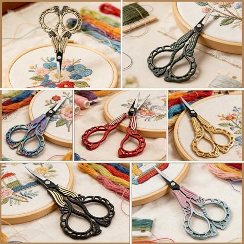 Premium Sharp Embroidery Scissors, Stainless Steel Sewing Scissors for Cross Stitch, Needlework, Fabric Cutting, Thread Snips, DIY Craft, Multiple Vibrant Colors (Gold)