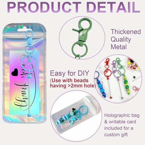 42/84/126 Pcs Beadable Keychain Bars Bulk Blank DIY Beaded Keychain Making Supplies with Bag Thank You Card