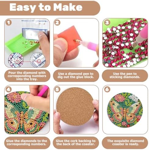 8 Pcs Insect Diamond Art Coasters Kits, Insect Diamond Painting Coasters