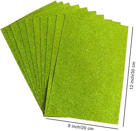 10 Sheets Glitter Cardstock Paper for St. Patrick's Day Father's Day Decor Table Decorations, Self-adhesive Backs 30 X 20cm A4 Paper for DIY Card (Grass Green)
