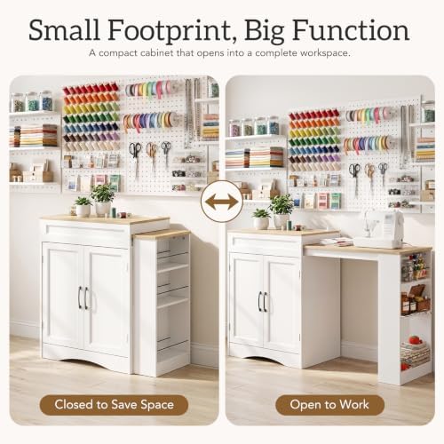 Multipurpose Foldable Sewing and Craft Table with Storage Cabinet