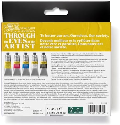 Winsor & Newton Galeria Acrylic Paint Set, 5 x 60ml (2-oz) Tubes, Process