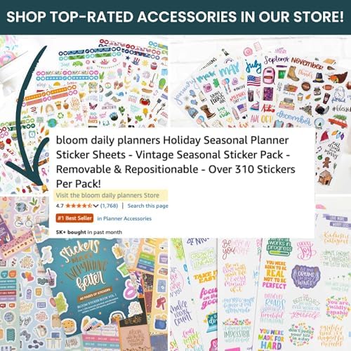 bloom daily planners Inspirational & Motivational Quotes Planner Stickers (8 Sheets / 200+ Stickers) - Hand-Lettered Positive Cute Aesthetic Quotes for Decorating, Planning, Scrapbooking - Cool Tones