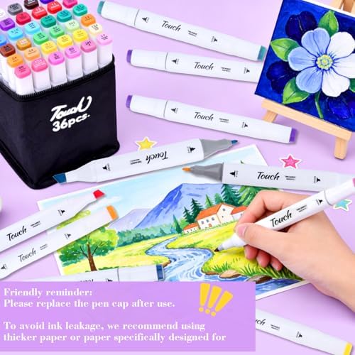 36 Colors Alcohol Based Art Markers Set, Dual Tip Chisel and Brush Point Markers for Artists, Beginners & Adults, No Bleed Through Sketch Markers for Coloring Books, Drawing(White Barrel)