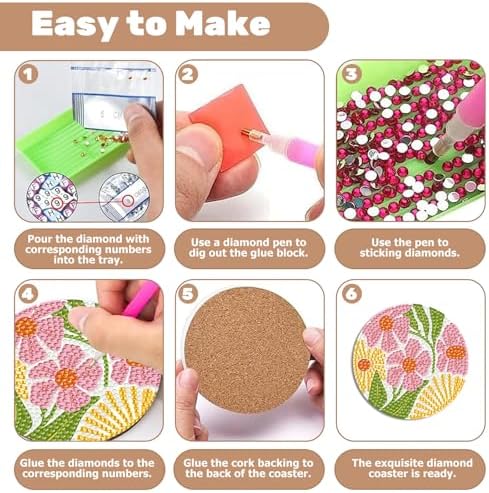 CRZMODE 8 Pcs Diamond Art Coasters Kits, Flowers Diamond Painting Coasters