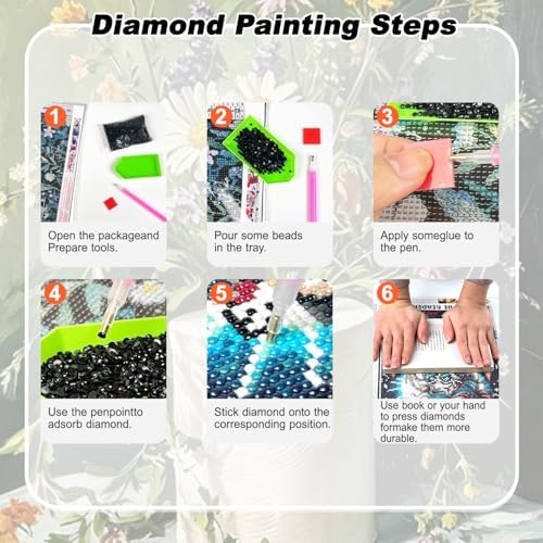 AIBOERL Diamond Art Kits for Adults,Flowers Diamond Painting Wall Decor | Round Drill Vintage Flower Diamond Painting for Beginners DIY Rhinestone 5D Diamond dots(Gemstone Craft)Wall Art Gift 12x16IN