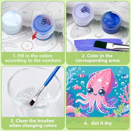 Reivworl Octopus Paint by Numbers Kit for Kids with Frame 8×8 inch