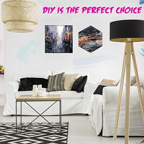 Epakh 12 Pcs Black Canvas for Painting Stretched Canvas Cotton Square Triangle Hexagon Blank Boards Panels Art with Frame Panel Stretched Boards for Oil Acrylic(6 Inch)