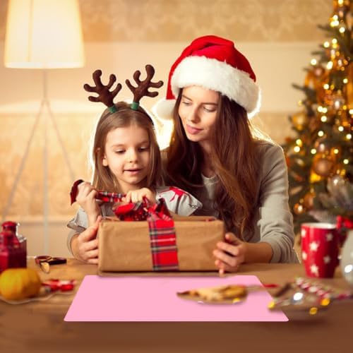 Silicone Mat for Crafts Kids Dinner Placemat Desk Countertop Protector Heat Resistant Baking Mat Reusable Dough Rolling Pad Fondant Mat, Pink Silicone Table Mat, (15.7 x 11.8 inches)