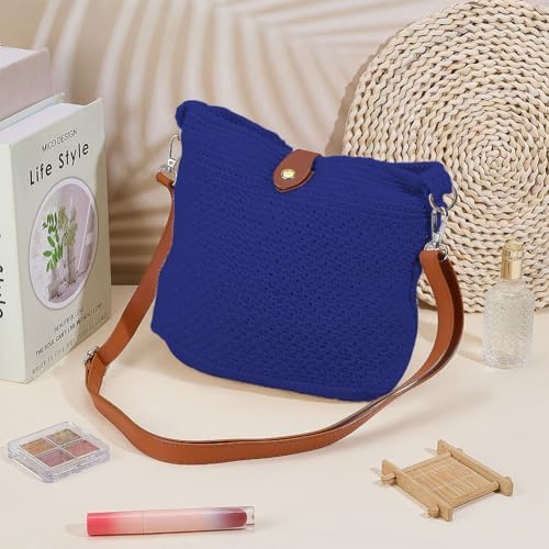 ACRNIGHEET Crochet Bag Kit for Beginners Crochet Purse for Women DIY Tote Bag Making Kit with Step-by-Step Tutorials Knitting Supplies for Adults Crafts Boho Gift Idea (Blue)
