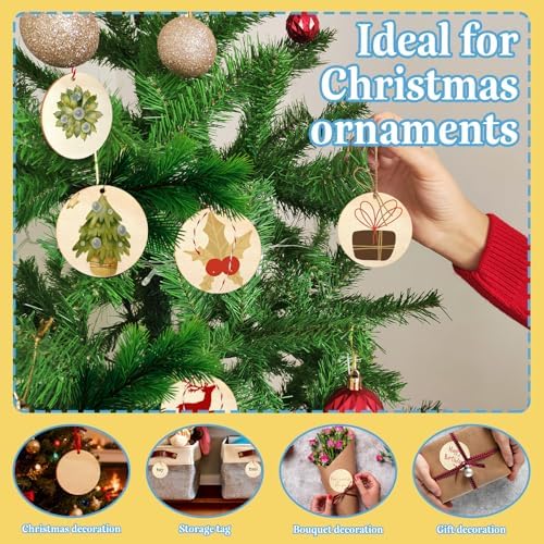 FSWCCK 100 PCS 3 Inch Wood Circles for Crafts – Round Blank Discs with Holes, Unfinished Wooden Cutouts for DIY, Painting, Staining, Coasters,Laser Engraving Sign Blanks, Ornament (3inch-100 Pack)