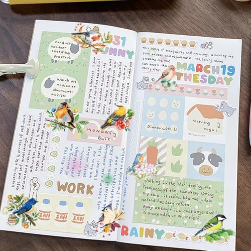 50Pcs Vintage Stickers,Waterproof Transparent PET Aesthetic Decorative Sticker Scrapbooking Supplies for Adult Card Making Letters Planner Journaling Junk Journal DIY Water Bottles Art Craft,Bird