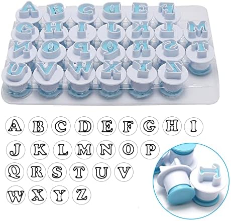 26PCS/Set Cookie Stamp Impress Cookie Cutters Alphabet Letter Cake Biscuit Mold Letter Shape DIY Cookie Biscuit Alphabet Cake Tool Embosser Cutter (Upper Case Shape with Number)