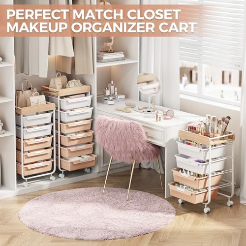 SYKIARIOL Rolling Storage Utility Cart with 4 Drawers,Art Cart,Pearl