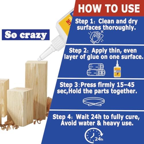 30g Wood Glue for Woodworking – Clear Super Glue with 3 Precision Tips for Furniture Repair & Crafts – Fast Curing, Strong Bond CA Adhesive for Wood, Model Building & DIY Projects