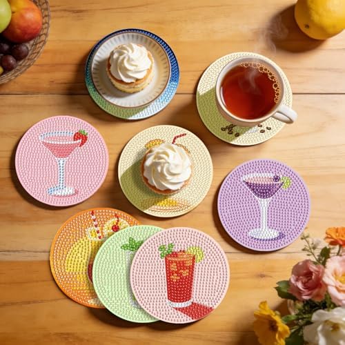 Leatrice 8PCS Diamond Art Coasters Set Diamond Painting Kits for Adults