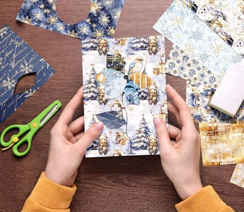 12 x 12 In Scrapbook Paper Pad Cardstock,24 Sheets Double Sided Blue Pattern Aesthetics Print Floral Decor Decoupage for Photo Album Journals Card Folded Supplies Gift Wrapping DIY Crafts
