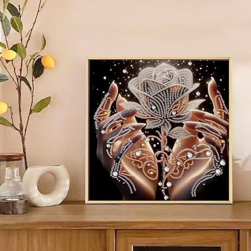 AiYuanzsh 5D Special Shaped Diamond Painting Kit - The Rose in Hand Design, Unique Crystal Rhinestone Diamond Art Set for Beginners and Adults, Perfect for Home Wall Decor and Holiday Gifts