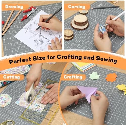 Self Healing Cutting Mat 18" x 12", A3 Double-Sided for Sewing & Quilting, Non-slip, 5-Ply Rotary Cutting Mat for Crafts Cutting Fabric Scrapbooking, and Small Modeling Projects, Anthracite Gray