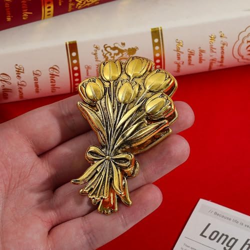 Vintage Plant Metal Bookmark Clips - Tree of Life/Tulip/Ginkgo Leaf Journal Clips, Traveler's Notebook Accessories, an Ideal Gift for Book Lovers and journaling Enthusiasts (Tulip Style B)
