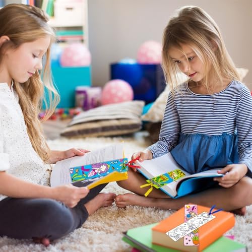 48 DIY Color Your Own Bookmarks for Kids,Coloring Blank Cute Bookmarks