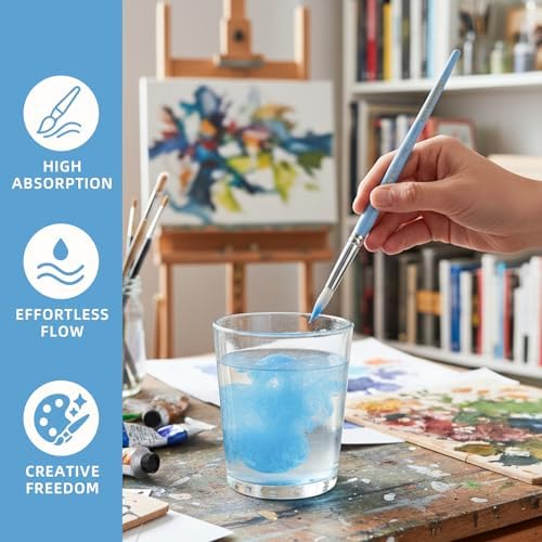 12 Pcs Round Professional Artist Watercolor Paint Brush Set, Blue
