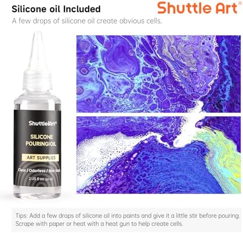 24 Pack Metallic Acrylic Pouring Paint, Shuttle Art 23 Metallic Colors Ready-to-pour Acrylic Paint with 1 Silicon Oil, 60ml/2oz Each, Rich Pigment, High Flow Pouring Paint Set for Canvas, Rock, Ceramic, Wood