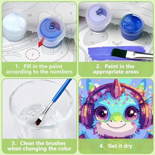 Reivworl Dragon Paint by Numbers Kit for Kids with Frame 8×8 inch