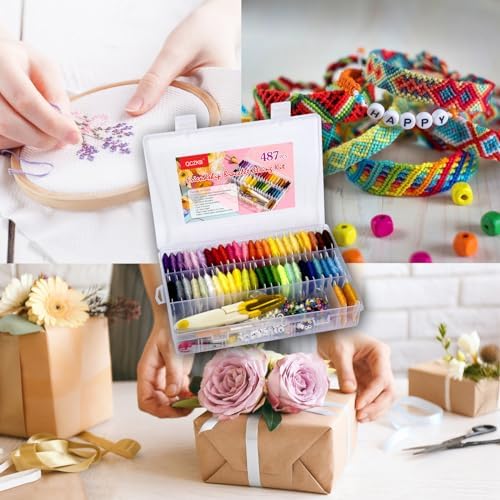400+Pcs Friendship Bracelet String Kit String Bracelet Making Kit with 50 Skeins Embroidery Floss Cross Stitch Thread, 400Pcs Friendship Bracelet Beads, 37Pcs Embroidery Tools and Storage Box