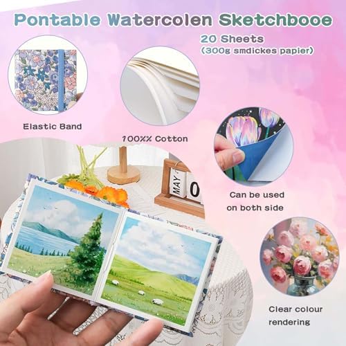 Travel Watercolor Paint Set - Pocket 8-Color Mini Paint Kit with Sketch Pad