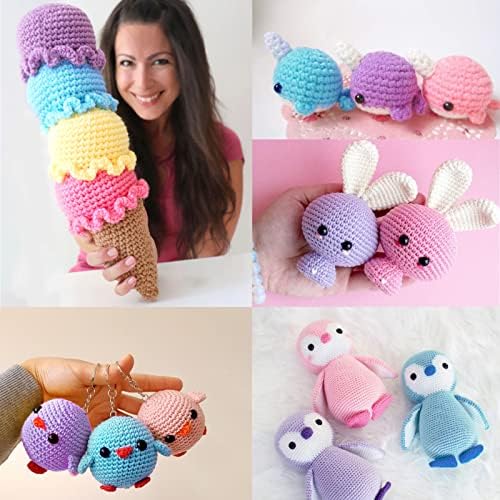 3 Pack Beginners Crochet Yarn Purple Blue Pink Cotton Nylon Blend Worsted Medium 4 Yarn for Crocheting Knitting Beginners with Easy-to-See Stitches (3x50g)