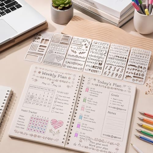 Lewtemi 6 Pcs Journal Stencils, Planner Stencils for Journaling Notebook