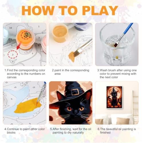 SENQAO Cat Paint by Numbers Kit for Adults Beginner, Halloween Pumpkin Adult Paint by Number Kits on Canvas, DIY Acrylic Oil Easy Painting by Numbers for Home Wall Decor 8X12 inch