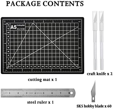 Headley Tools Craft Knife Hobby Knife Self Healing Craft Mat(A5) and 60 PCS Spare Blades and A Ruler, Precision Craft Knife Set Ideal for Hobbyist DIY craft, Scrapbooking and Crafts Project