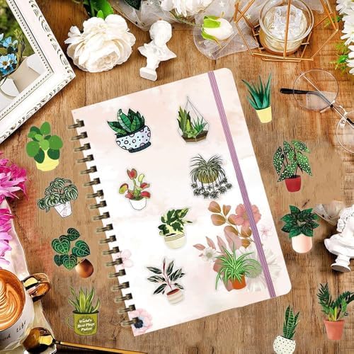 50pcs Plants Stickers Scrapbook, Self-Adhesive Waterproof Vinyl Sticker for Laptops, Aesthetic Decor Journal Stickers Planner Accessories for Luggage, Water Bottles