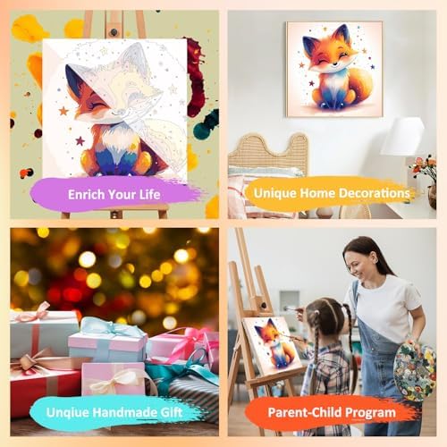 Fox Paint by Numbers Kit for Kids, 8x8 inch