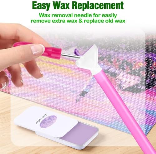 Scented Diamond Painting Wax, Handmade Natural Beeswax for Diamond Art Painting Pen, Long-Lasting Stickiness No Residue Drill Wax with Picker Tool, Diamond Art Accessories and Tools (Lavender)